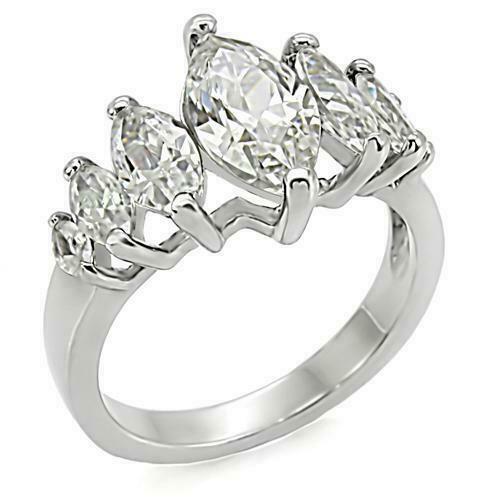 Jewellery Kingdom Ladies Marquise Anniversary Simulated Diamonds Ring (Silver) - Jewelry Rings - British D'sire