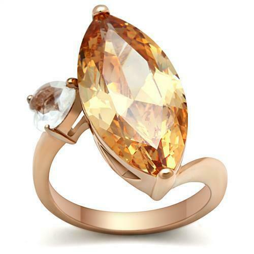 Jewellery Kingdom Ladies Marquise Champagne Cz Hear 12 Carat Cocktail Ring (Rose Gold) - Jewelry Rings - British D'sire