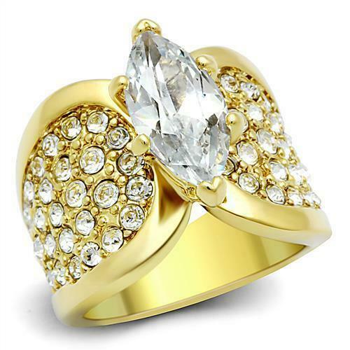 Jewellery Kingdom Ladies Marquise Cocktail Simulated Diamonds Ring - Rings - British D'sire