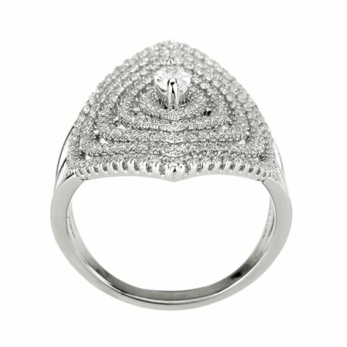 Jewellery Kingdom Ladies Marquise Cocktail Statement Simulated Diamonds Rhodium Ring (Silver) - Rings - British D'sire