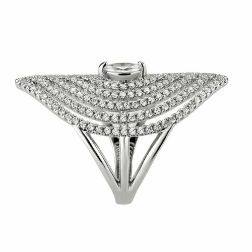 Jewellery Kingdom Ladies Marquise Cocktail Statement Simulated Diamonds Rhodium Ring (Silver) - Rings - British D'sire