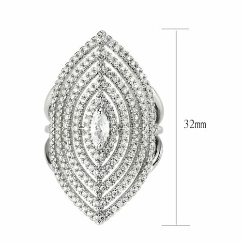 Jewellery Kingdom Ladies Marquise Cocktail Statement Simulated Diamonds Rhodium Ring (Silver) - Rings - British D'sire