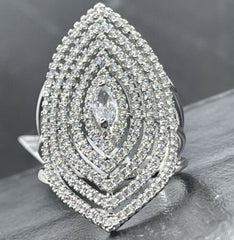 Jewellery Kingdom Ladies Marquise Cocktail Statement Simulated Diamonds Rhodium Ring (Silver) - Rings - British D'sire