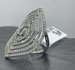 Jewellery Kingdom Ladies Marquise Cocktail Statement Simulated Diamonds Rhodium Ring (Silver) - Rings - British D'sire