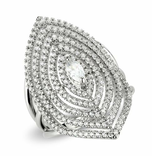 Jewellery Kingdom Ladies Marquise Cocktail Statement Simulated Diamonds Rhodium Ring (Silver) - Rings - British D'sire