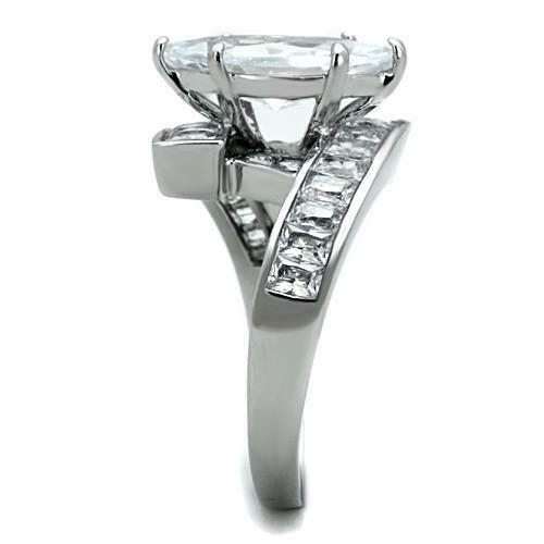 Jewellery Kingdom Ladies Marquise Cz 4 Carat Stainless Steel Emerald Cuts Ring (Silver) - Jewelry Rings - British D'sire