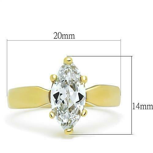 Jewellery Kingdom Ladies Marquise Solitaire Steel Cubic Zirconia Engagement Ring (Gold) - Jewelry Rings - British D'sire