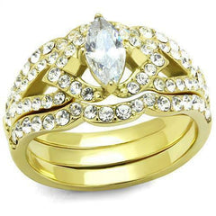 Jewellery Kingdom Ladies Marquise Steel Engagement Wedding Bands Ring Set (Gold) - Jewelry Rings - British D'sire