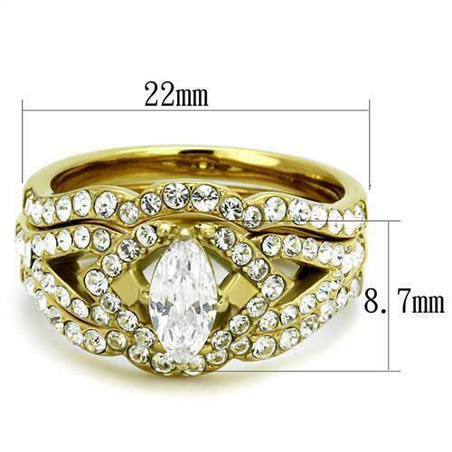 Jewellery Kingdom Ladies Marquise Steel Engagement Wedding Bands Ring Set (Gold) - Jewelry Rings - British D'sire