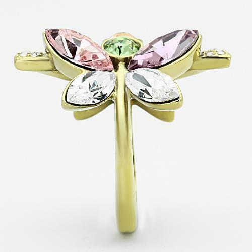 Jewellery Kingdom Ladies Multi Coloured Marquise Flower 18kt Steel Cubic Zirconia Ring (Gold) - Jewelry Rings - British D'sire