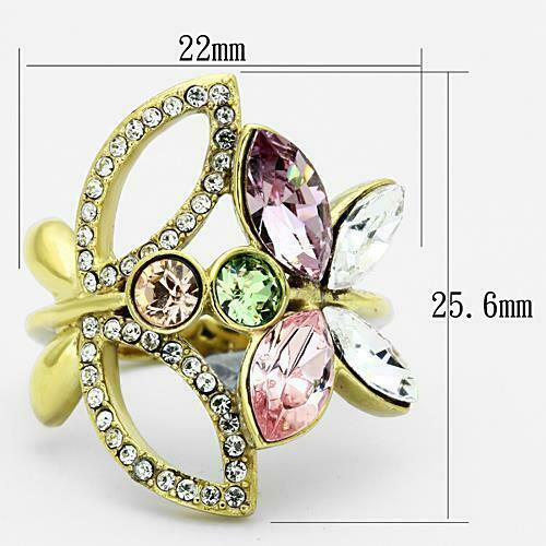 Jewellery Kingdom Ladies Multi Coloured Marquise Flower 18kt Steel Cubic Zirconia Ring (Gold) - Jewelry Rings - British D'sire