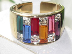 Jewellery Kingdom Ladies Multi Coloured Tube 18kt Steel Band Cubic Zirconia Comfort Ring (Gold) - Jewelry Rings - British D'sire