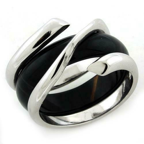 Jewellery Kingdom Ladies Onyx Band Sterling Silver Stamped Silver & Black Ring - Jewelry Rings - British D'sire