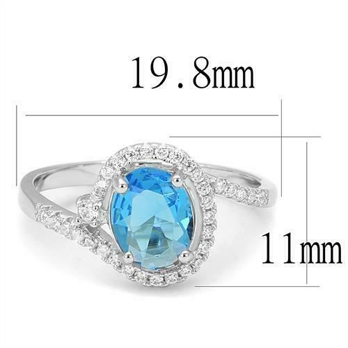 Jewellery Kingdom Ladies Oval 3CT Cubic Zirconia Stamped Ring (Blue Topaz & Sterling Silver) - Jewelry Rings - British D'sire