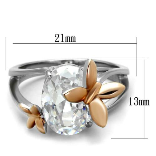 Jewellery Kingdom Ladies Oval Butterfly Steel Cubic Zirconia Pretty 4 Carat Ring (Rose Gold) - Jewelry Rings - British D'sire