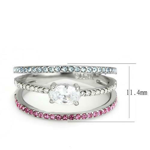 Jewellery Kingdom Ladies Oval Pink Ruby Aquamarine Band Stainless Steel Illusion Ring - Rings - British D'sire