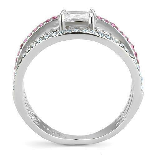 Jewellery Kingdom Ladies Oval Pink Ruby Aquamarine Band Stainless Steel Illusion Ring - Rings - British D'sire