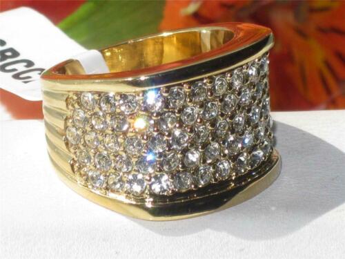 Jewellery Kingdom Ladies Pave 14mm Top Comfort Cubic Zirconia 18kt Steel No Tarnish Sparkling Ring Gold - Jewelry Rings - British D'sire