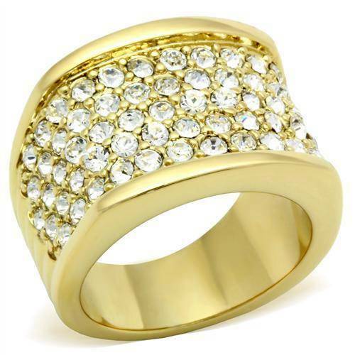 Jewellery Kingdom Ladies Pave 14mm Top Comfort Cubic Zirconia 18kt Steel No Tarnish Sparkling Ring Gold - Jewelry Rings - British D'sire