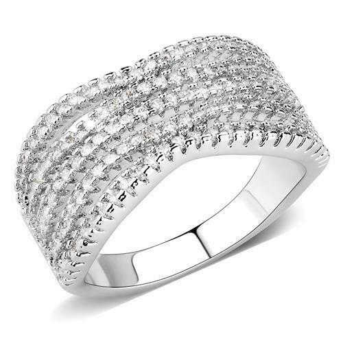 Jewellery Kingdom Ladies Pave Comfort Band Cubic Zirconia 11mm Rhodium Ring (Silver) - RINGS - British D'sire