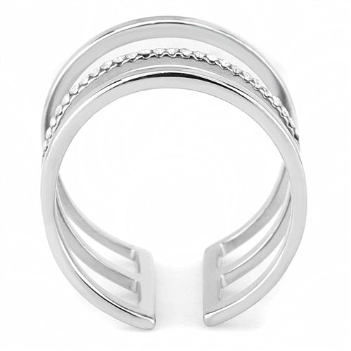 Jewellery Kingdom Ladies Pave Sparkling Cuff Open Band Stainless Steel Ring (Silver) - Rings - British D'sire