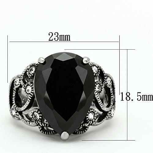 Jewellery Kingdom Ladies Pear Cubic Zirconia 10K Stainless Steel Antiqued Ring (Black) - Rings - British D'sire