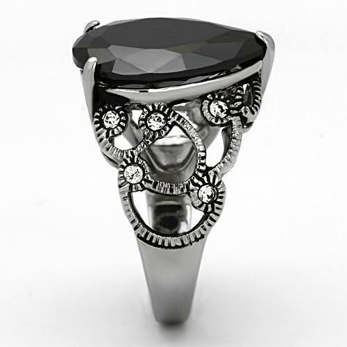 Jewellery Kingdom Ladies Pear Cubic Zirconia 10K Stainless Steel Antiqued Ring (Black) - Rings - British D'sire