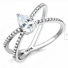 Jewellery Kingdom Ladies Pear Cut Crossover Stainless Steel Cubic Zirconia Ring (Silver) - Rings - British D'sire