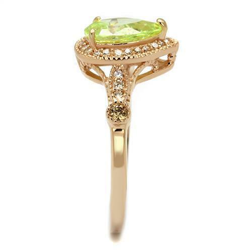 Jewellery Kingdom Ladies Pear Rose Gold Apple Green Light Peridot Sterling Ring (Silver) - Jewelry Rings - British D'sire