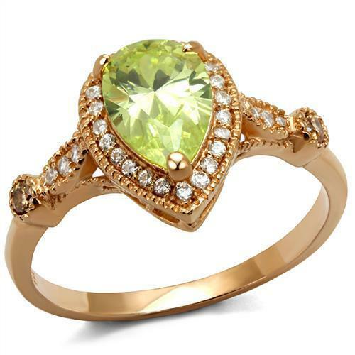 Jewellery Kingdom Ladies Pear Rose Gold Apple Green Light Peridot Sterling Ring (Silver) - Jewelry Rings - British D'sire