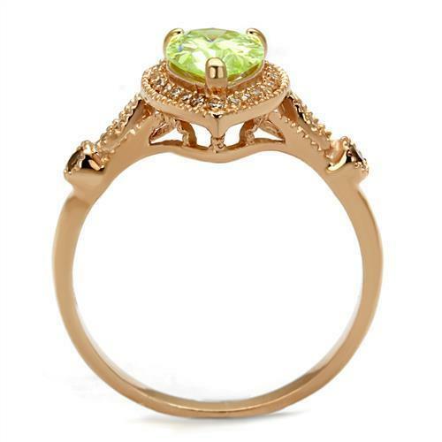 Jewellery Kingdom Ladies Pear Rose Gold Apple Green Light Peridot Sterling Ring (Silver) - Jewelry Rings - British D'sire