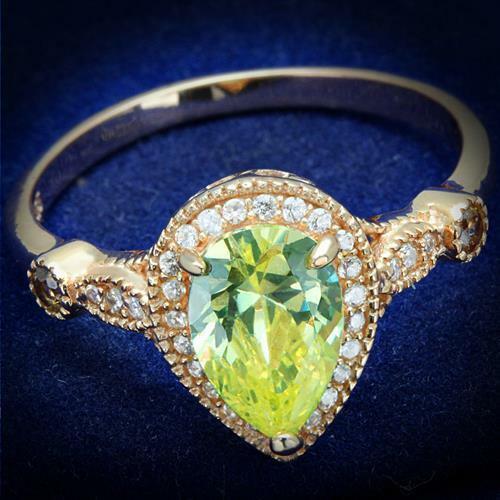 Jewellery Kingdom Ladies Pear Rose Gold Apple Green Light Peridot Sterling Ring (Silver) - Jewelry Rings - British D'sire