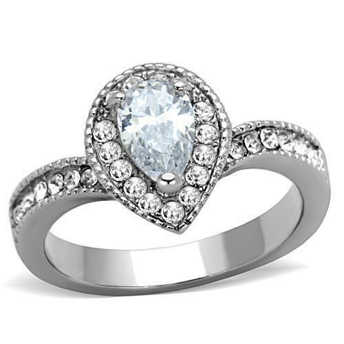 Jewellery Kingdom Ladies Pear Simulated Diamonds Stainless Steel 1ct Pretty Ring (Silver) - Jewelry Rings - British D'sire