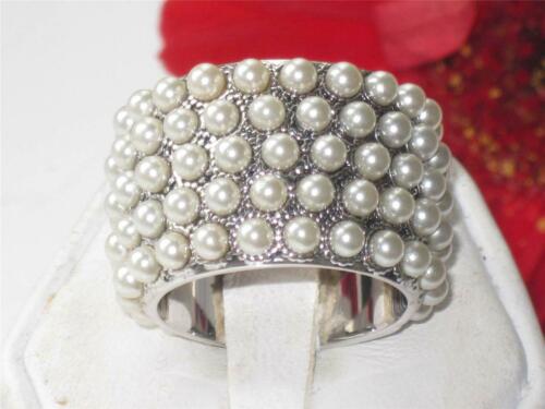 Jewellery Kingdom Ladies Pearl 5 Row Wide 14k Gold 15mm Wide Ring (Silver) - Rings - British D'sire