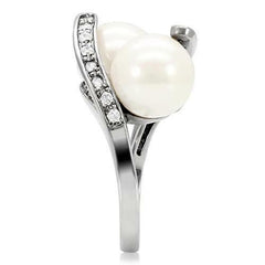 Jewellery Kingdom Ladies Pearl Cream Cubic Zirconia Stainless Steel Cocktail Statement Ring (Silver) - Jewelry Rings - British D'sire