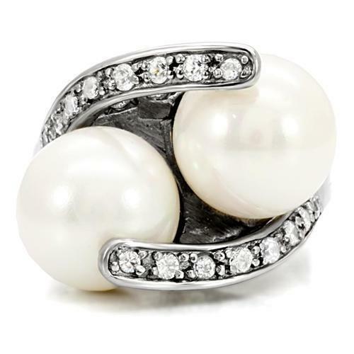 Jewellery Kingdom Ladies Pearl Cream Cubic Zirconia Stainless Steel Cocktail Statement Ring (Silver) - Jewelry Rings - British D'sire