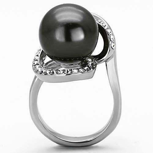 Jewellery Kingdom Ladies Pearl Grey Cocktail Stainless Steel CZ Statement Orbit Ring (Silver) - Jewelry Rings - British D'sire