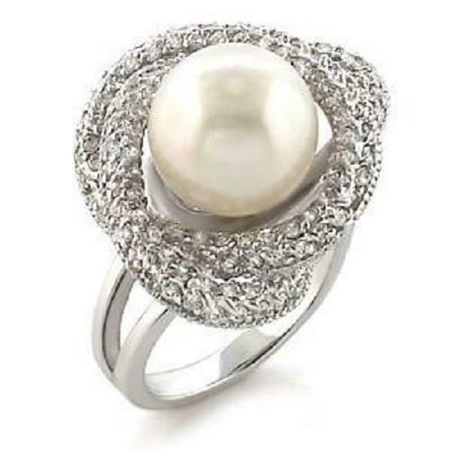 Jewellery Kingdom Ladies Pearl Ring Cocktail Fresh Water Cream Pave Cz Statement Ladies - Jewelry Rings - British D'sire