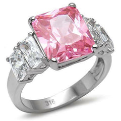 Jewellery Kingdom Ladies Pink Emerald Cut Cz Clear Stainless Steel Cubic Zirconia Ring - Jewelry Rings - British D'sire