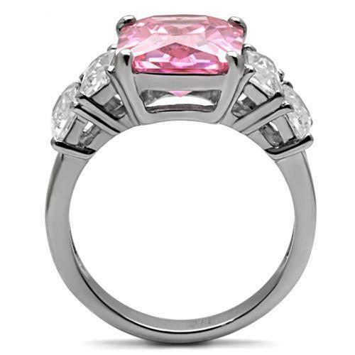 Jewellery Kingdom Ladies Pink Emerald Cut Cz Clear Stainless Steel Cubic Zirconia Ring - Jewelry Rings - British D'sire