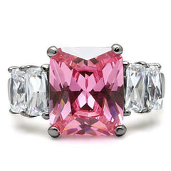 Jewellery Kingdom Ladies Pink Emerald Cut Cz Clear Stainless Steel Cubic Zirconia Ring - Jewelry Rings - British D'sire