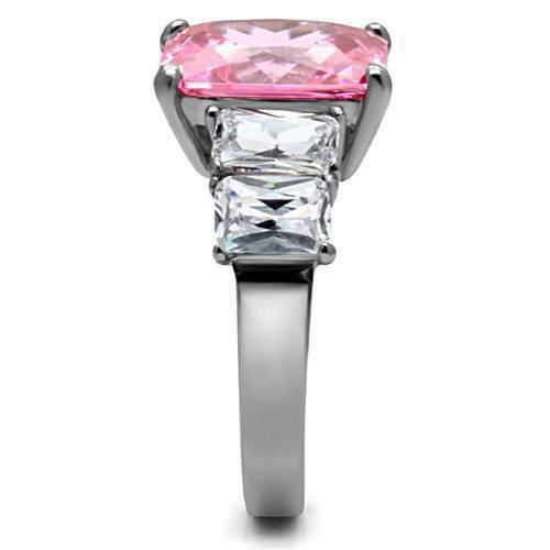 Jewellery Kingdom Ladies Pink Emerald Cut Cz Clear Stainless Steel Cubic Zirconia Ring - Jewelry Rings - British D'sire