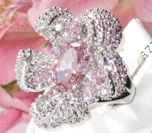 Jewellery Kingdom Ladies Pink Ring Cocktail Huge Cz Sapphire Flower Statement - Jewelry Rings - British D'sire