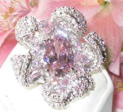 Jewellery Kingdom Ladies Pink Ring Cocktail Huge Cz Sapphire Flower Statement - Jewelry Rings - British D'sire