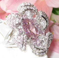 Jewellery Kingdom Ladies Pink Ring Cocktail Huge Cz Sapphire Flower Statement - Jewelry Rings - British D'sire