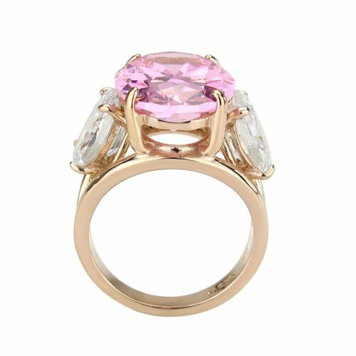 Jewellery Kingdom Ladies Pink Ring Oval Round Rose Gold Three Stone Cz Cocktail Big Steel - Jewelry Rings - British D'sire