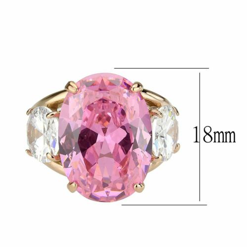 Jewellery Kingdom Ladies Pink Ring Oval Round Rose Gold Three Stone Cz Cocktail Big Steel - Jewelry Rings - British D'sire