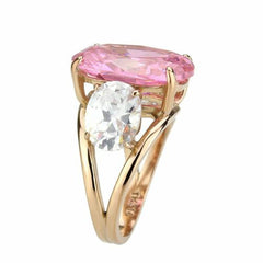 Jewellery Kingdom Ladies Pink Ring Oval Round Rose Gold Three Stone Cz Cocktail Big Steel - Jewelry Rings - British D'sire