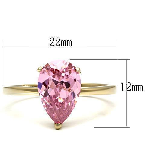 Jewellery Kingdom Ladies Pink Sapphire Cz Cubic Zirconia Steel 3 Carat Ring (Gold) - Jewelry Rings - British D'sire