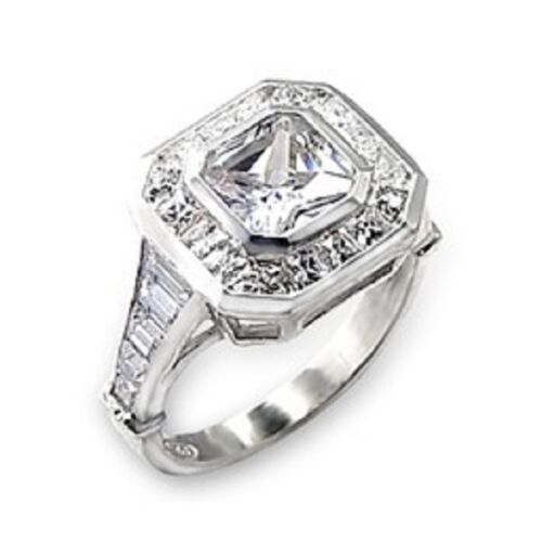 Jewellery Kingdom Ladies Princess Baguette Rhodium Bezel Super Sparkling Ring (Silver) - Jewelry Rings - British D'sire